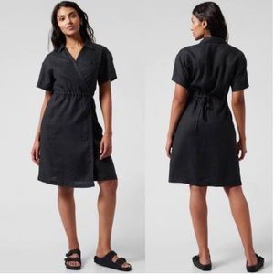 Athleta Linen Wrap Dress Black 12